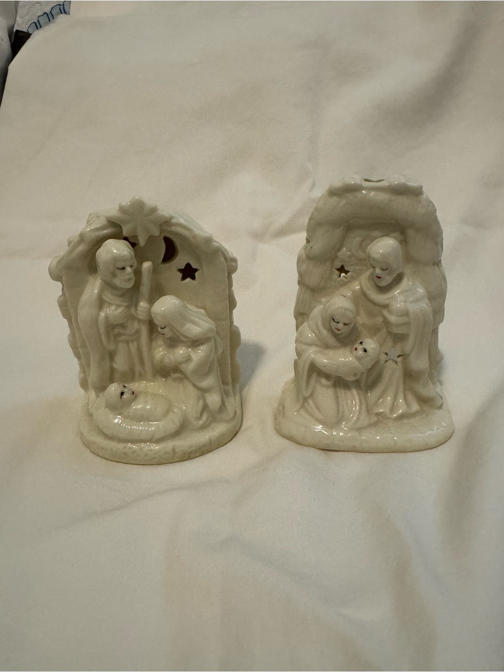 White Ceramic Nativity Figurine Set of 2- Classic Home Accents for Tea Lights